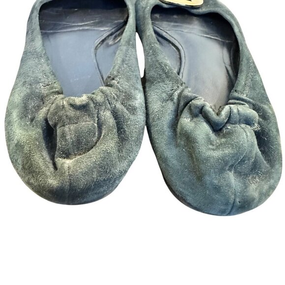 Tory Burch Ballet Flats Reva Women's Navy Suede Gold Logo Medallion Size 7.5 - Picture 5 of 6